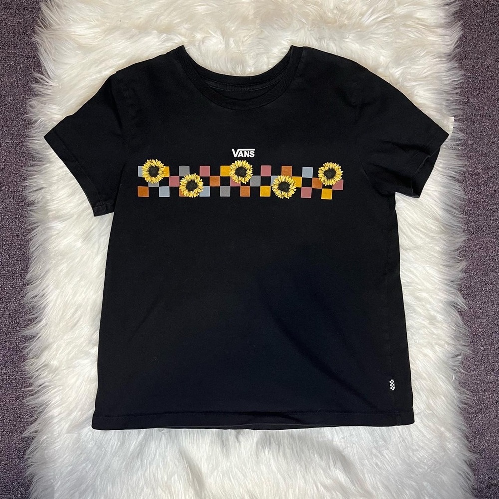 Vans off the wall tee t-shirt sunflower short sleeve black graphic top yellow